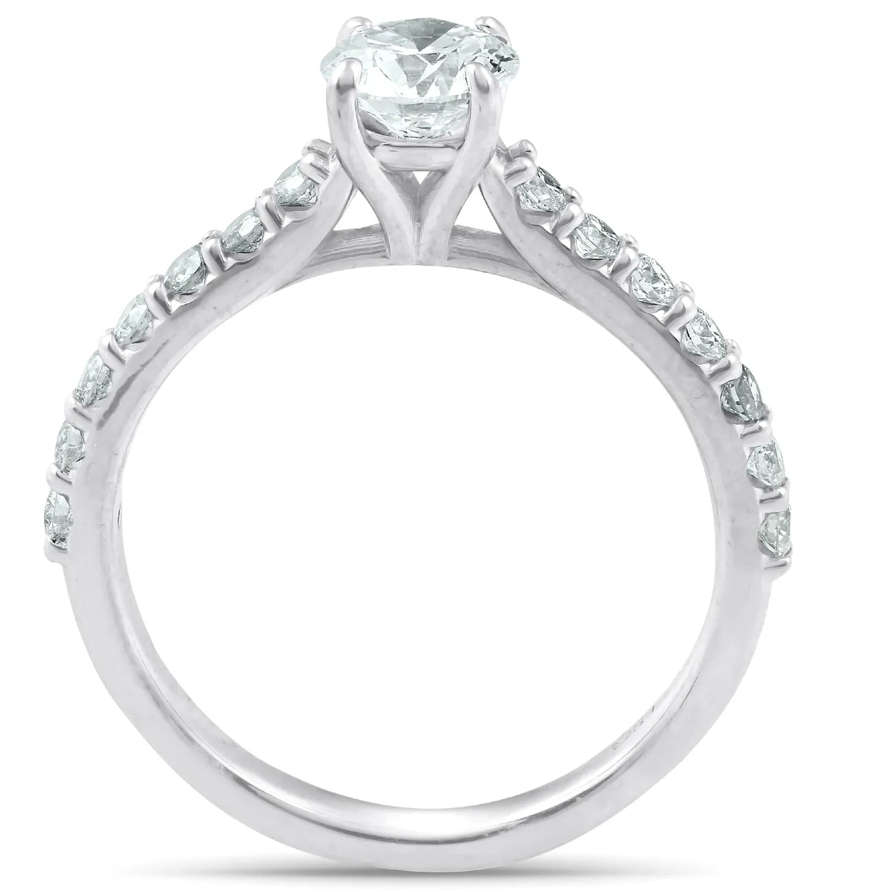 1 1/4 Ct TDW Round Real Diamond Engagement Ring With Side Stones 14k White Gold