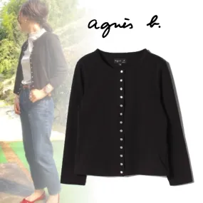 Agnes b  |Long Sleeves Plain Cotton Medium Cardigans