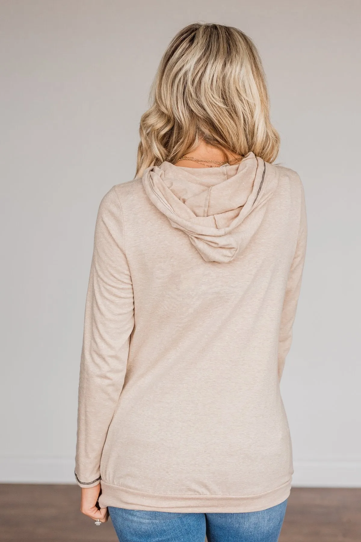 All Over This Striped Hooded Top- Taupe