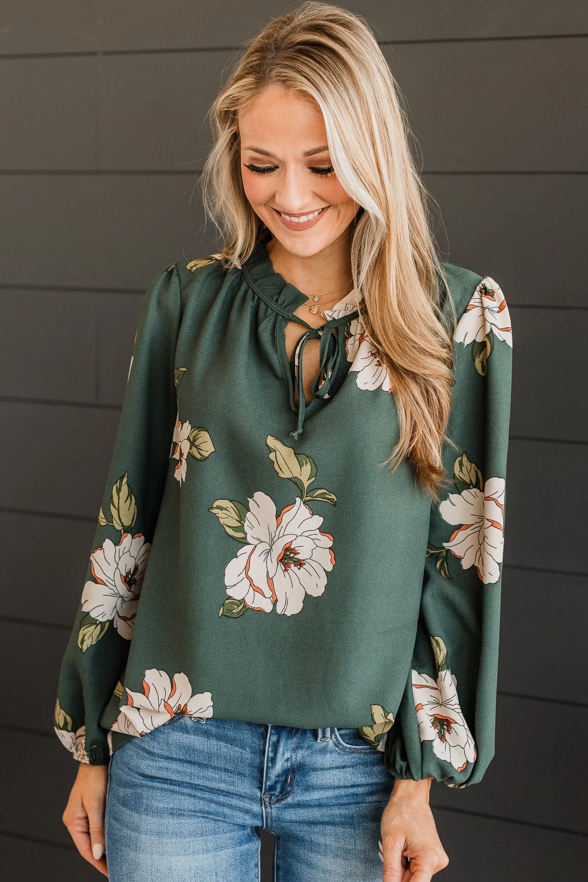 All The Romance Floral Blouse- Hunter Green