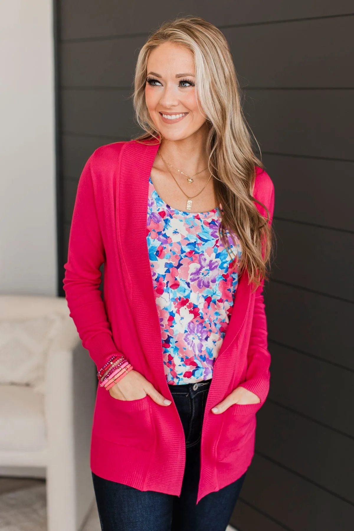 As Easy As Can Be Cardigan- Hot Pink