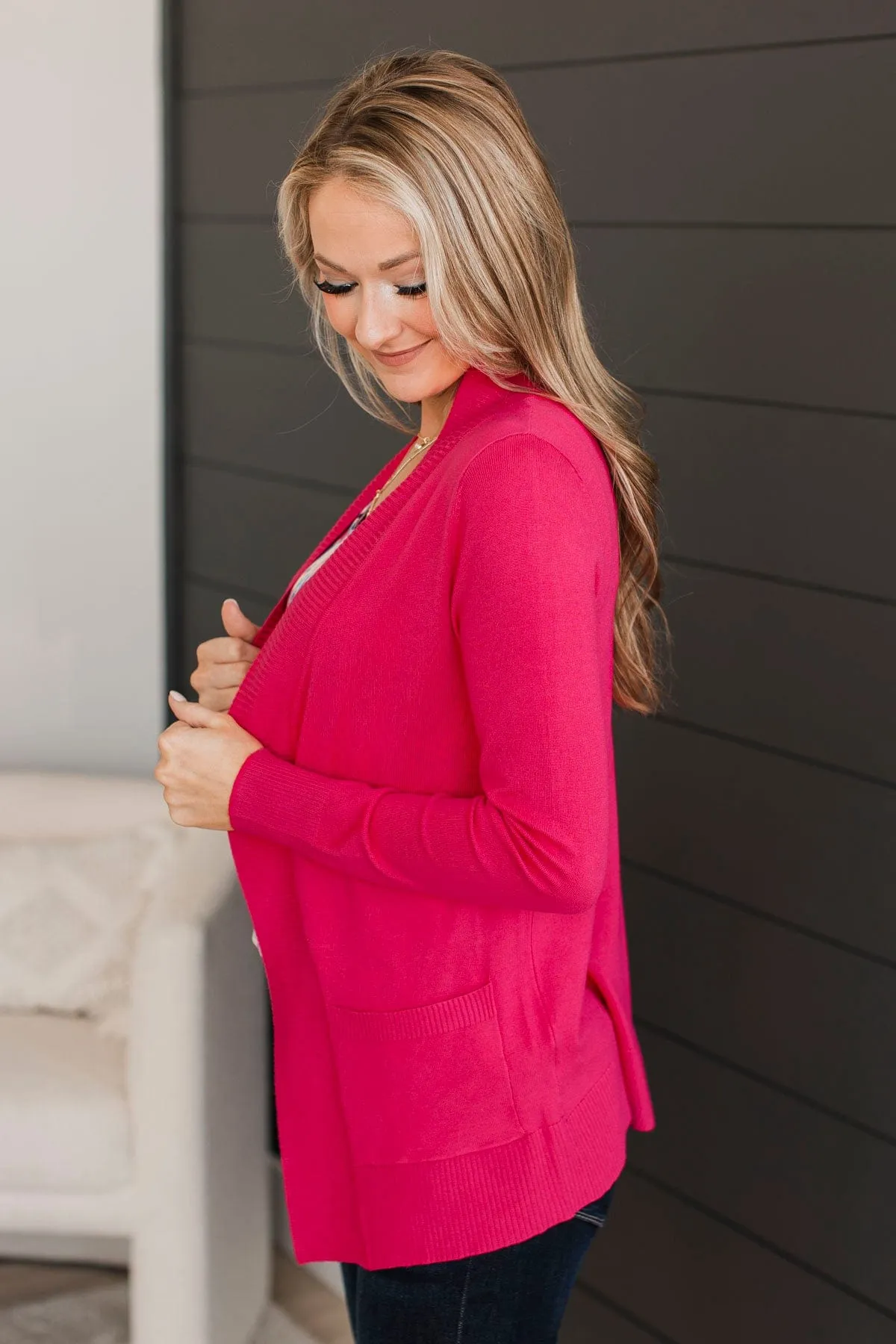 As Easy As Can Be Cardigan- Hot Pink