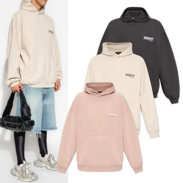 BALENCIAGA  |Long Sleeves Plain Cotton Logo Luxury Sweatshirts