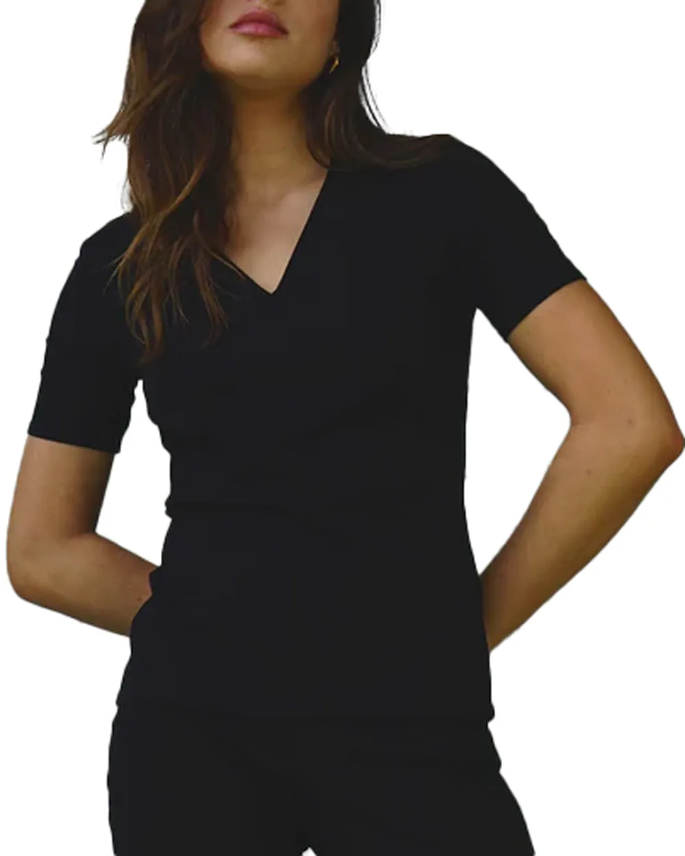 Black Estela V Neck Tee