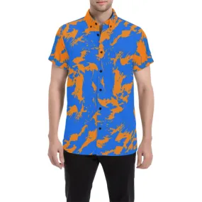 Blue and Orange Paint Splat Graffiti Short Sleeve Button Up Shirt