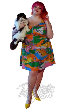 Blue Platypus Fit & Flare Midi Dress in Landscape Rainbow Farm - 2XL left only