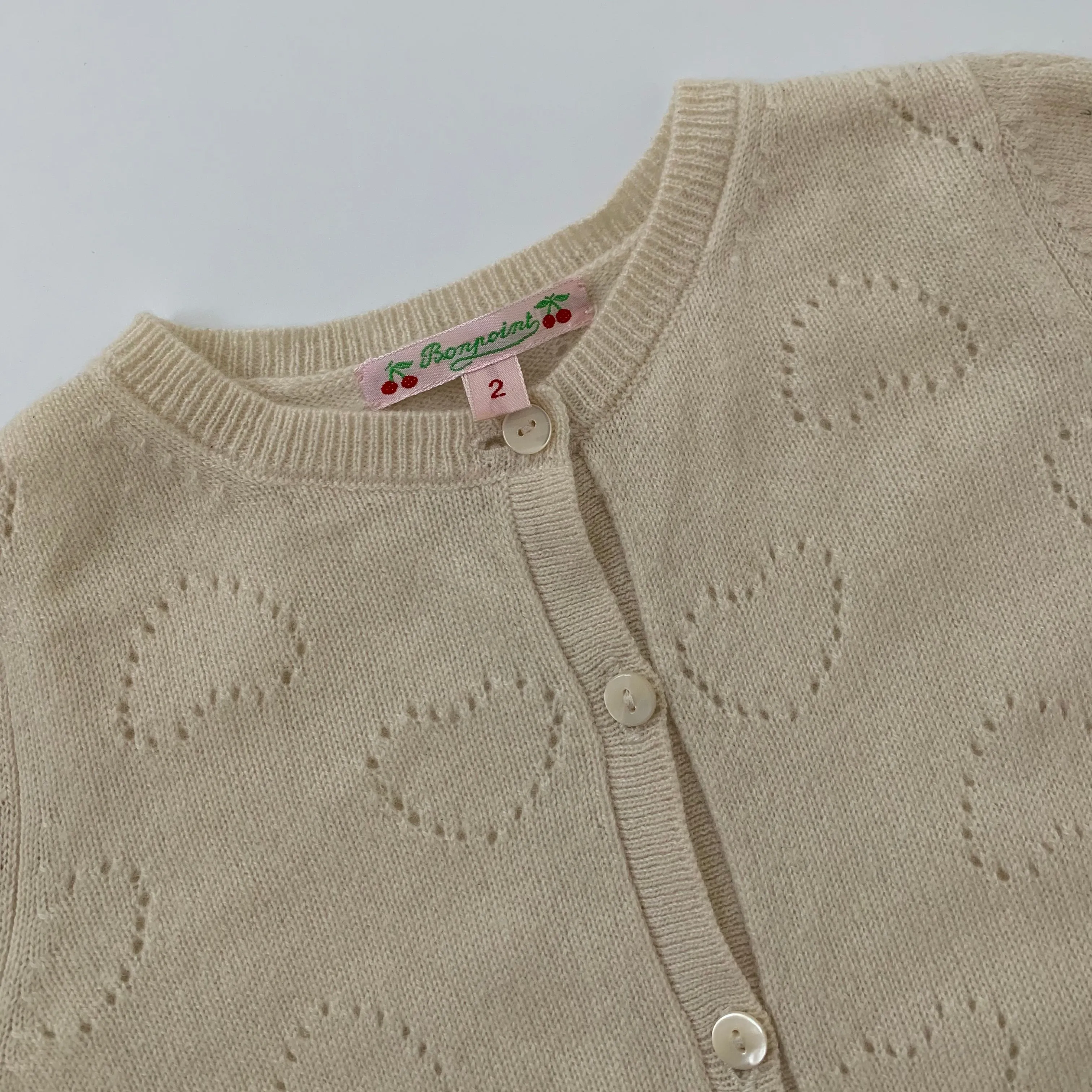 Bonpoint Cream Heart Embossed Cashmere Cardigan: 2 Years