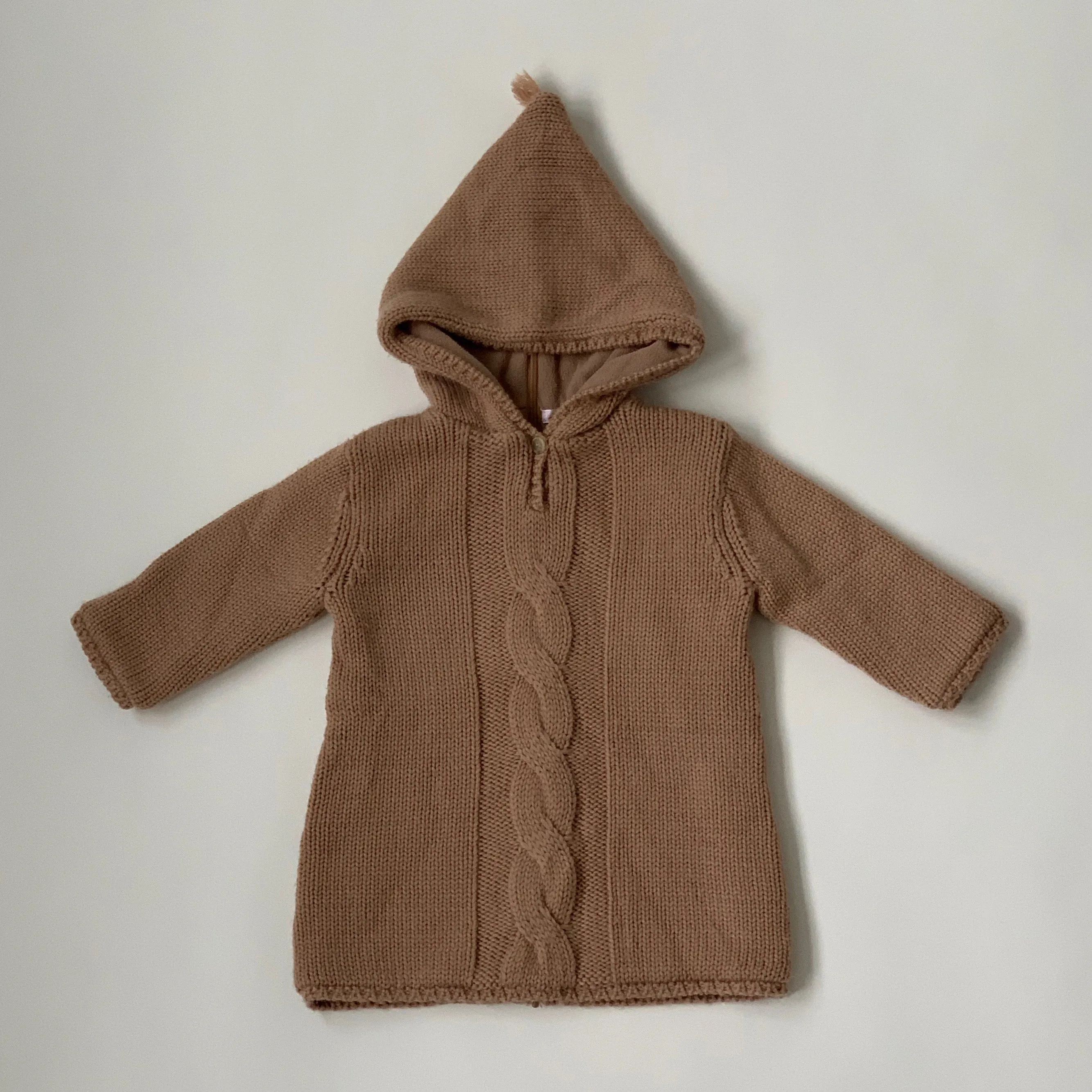 Bonpoint Light Tobacco Hooded Burnou Cardigan: 18 Months