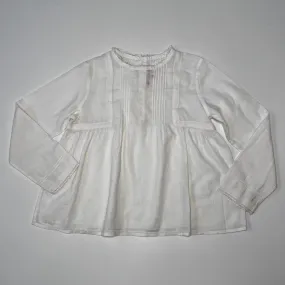 Bonpoint White Cotton Pintuck Blouse With Lace Trim: 6 Years