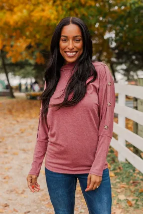 Buttoned Beauty Boat Neck Top- Wine