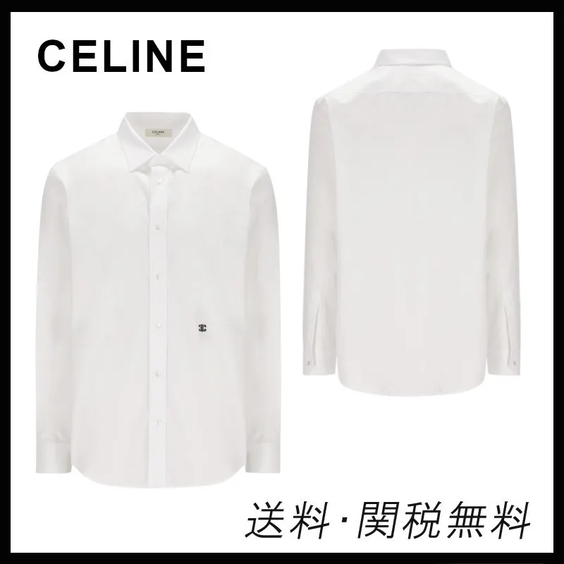 CELINE  |Long Sleeves Plain Logo Luxury Shirts