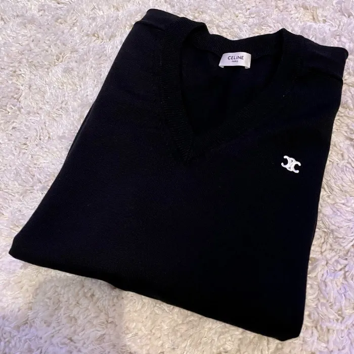 CELINE  |Pullovers Wool Street Style V-Neck Long Sleeves Plain Logo