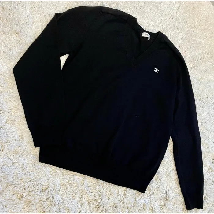 CELINE  |Pullovers Wool Street Style V-Neck Long Sleeves Plain Logo