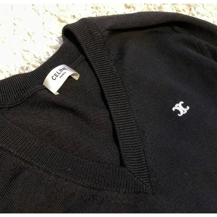 CELINE  |Pullovers Wool Street Style V-Neck Long Sleeves Plain Logo