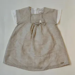 Chloé Taupe Metallic Dress With Bow: 9 Months