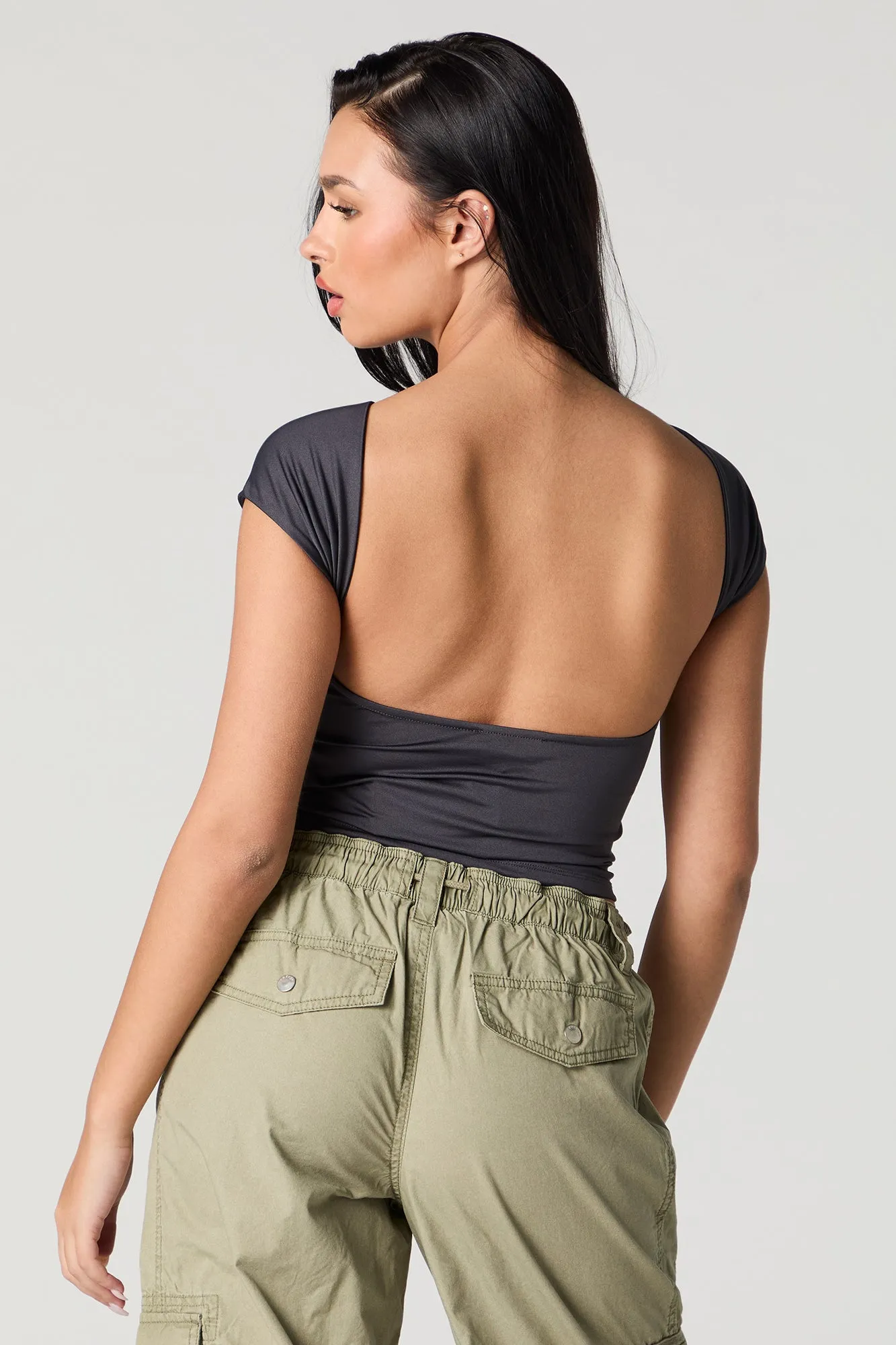 Contour Boat Neck Open Back T-Shirt