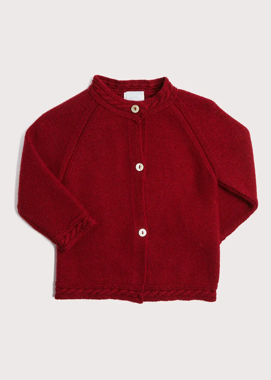 Contrast Trim 3 Button Cardigan in Red (3-18mths)