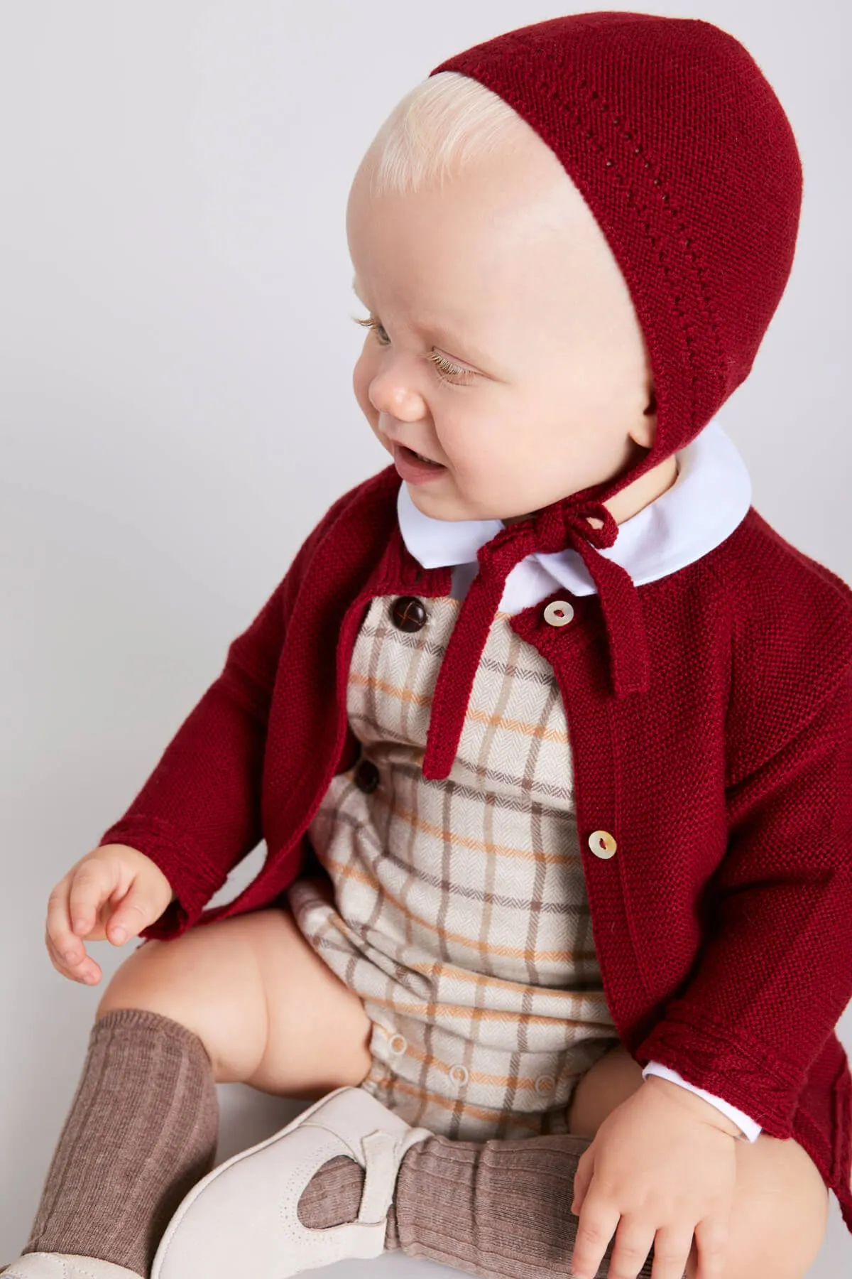 Contrast Trim 3 Button Cardigan in Red (3-18mths)