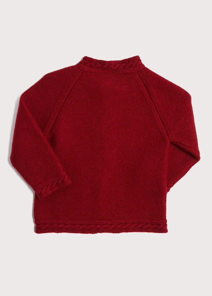 Contrast Trim 3 Button Cardigan in Red (3-18mths)