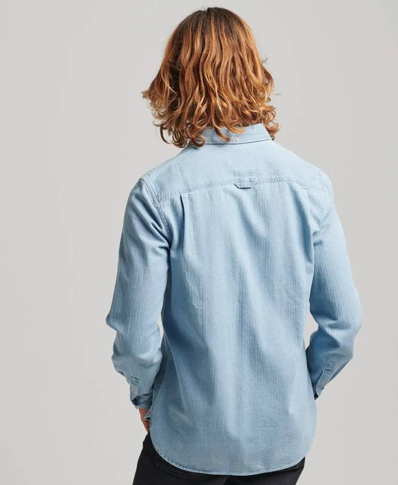 Cotton Workwear Long Sleeve Shirt | Light Wash Herringbone