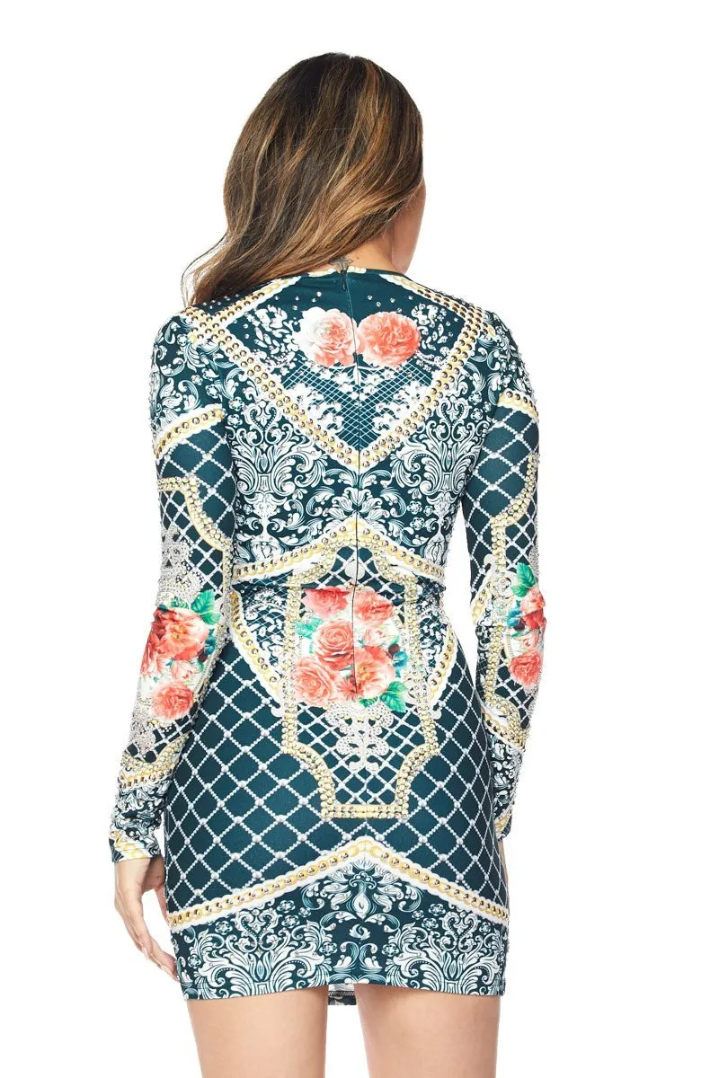 Demi Floral Print Long Sleeve Bodycon Dress