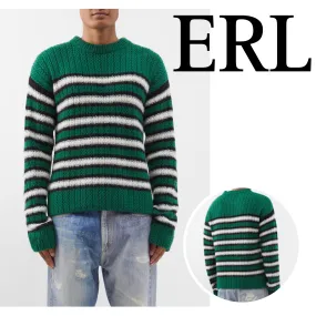 ERL  |Stripes Wool Cashmere Blended Fabrics Long Sleeves Sweaters