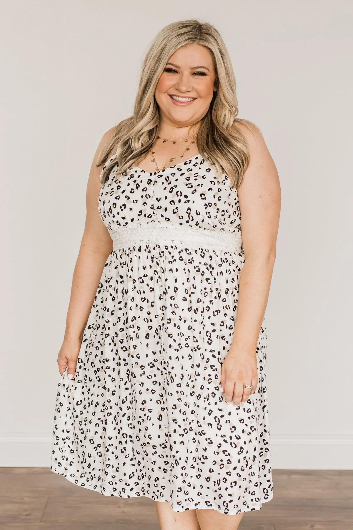 Eternally Elegant Button Down Dress- Off-White Animal Print