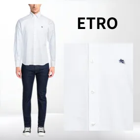 ETRO  |Long Sleeves Plain Cotton Logo Luxury Shirts