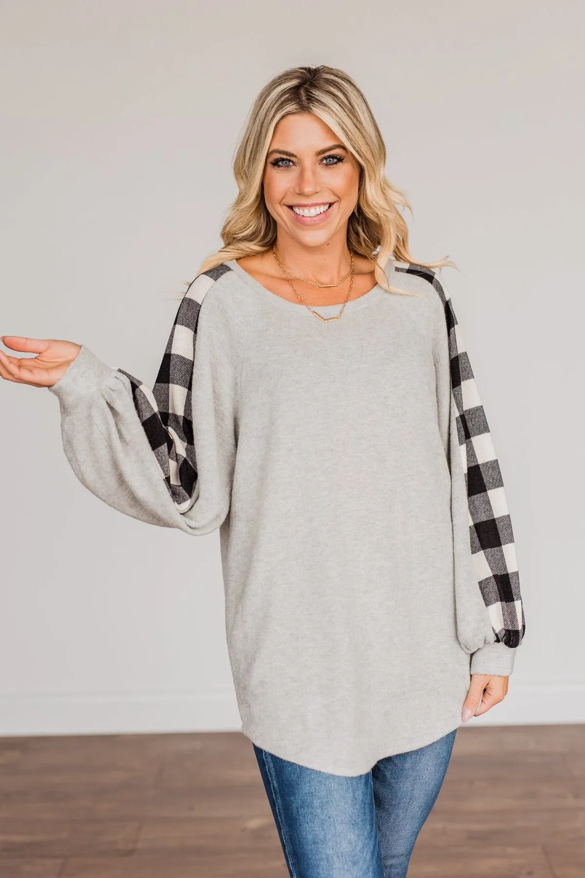 Fairy Tale Love Balloon Sleeve Top- Grey