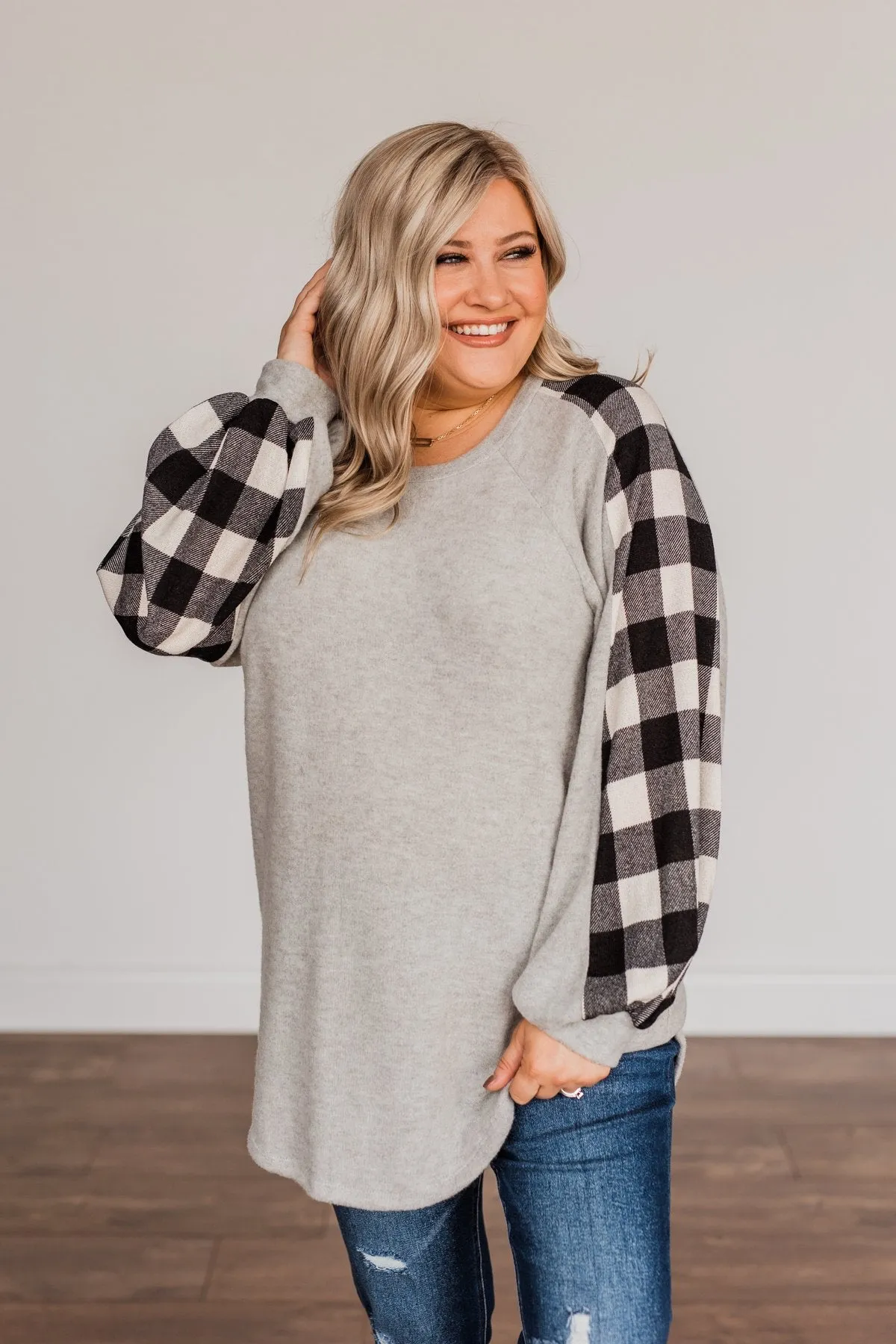 Fairy Tale Love Balloon Sleeve Top- Grey