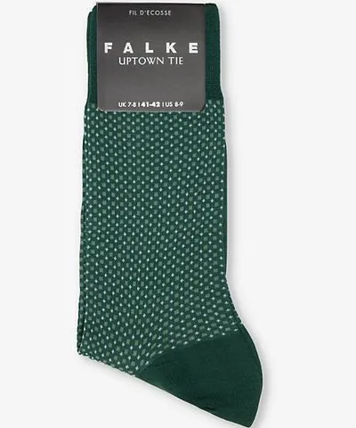 Falke Mens 7441 Hunter Green Uptown Tie cotton-blend knitted socks