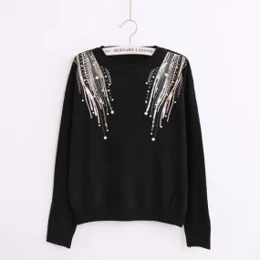 Female Sweater New Autumn Winter Plus Size KnittedO-neck Pullovers Full Sleeve Hot  Sequined Bling Outwear 72061 SM6