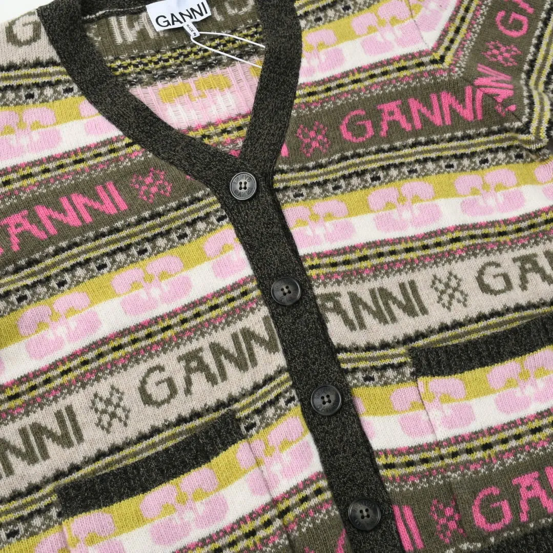 Ganni  |Casual Style Wool Long Sleeves Logo Cardigans