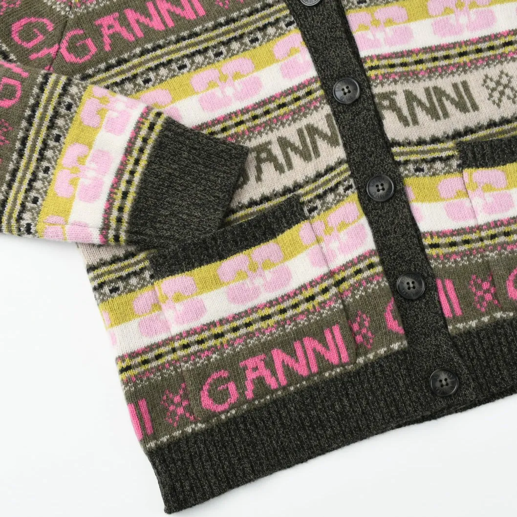 Ganni  |Casual Style Wool Long Sleeves Logo Cardigans