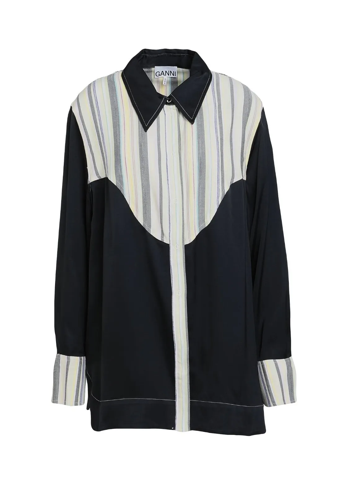 Ganni  |Stripes Long Sleeves Cotton Logo Shirts & Blouses