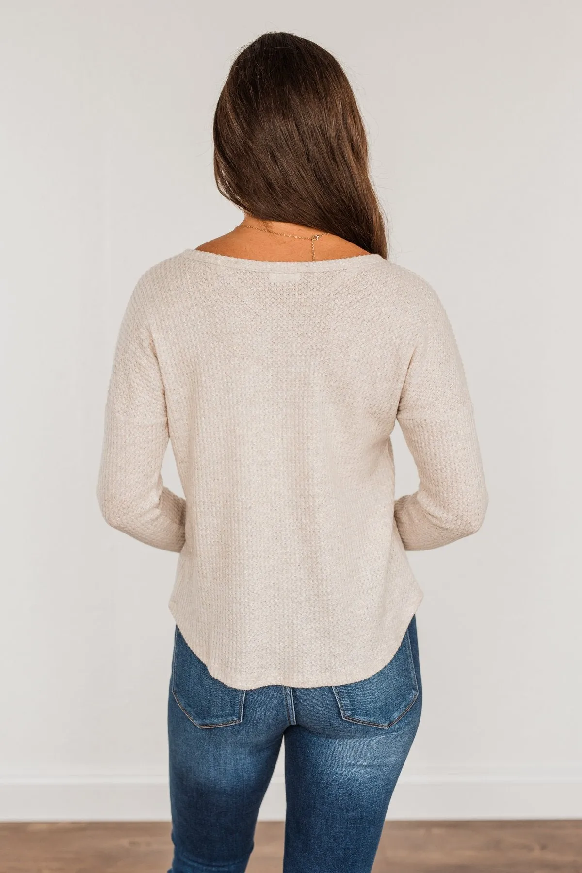 Happy Harvest Waffle Knit Button Top- Oatmeal