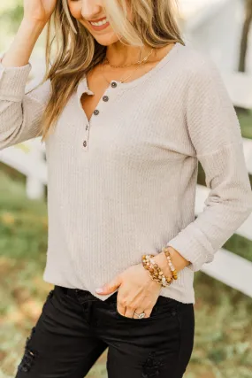 Happy Harvest Waffle Knit Button Top- Oatmeal