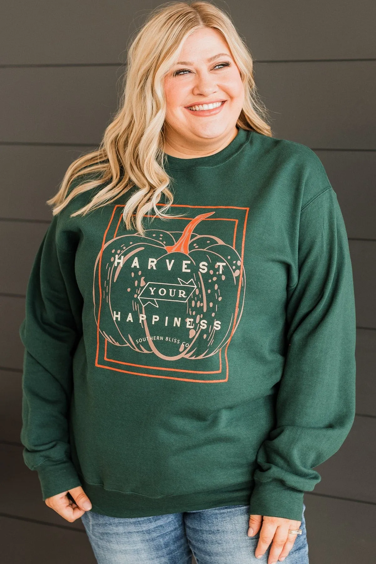 Harvest Your Happiness Crew Neck- Hunter Green