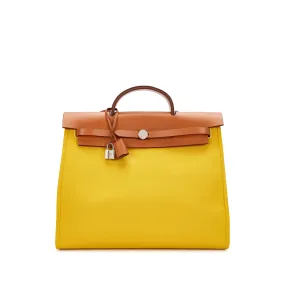 Hermès Natural Vache Hunter and Jaune de Naples Toile Herbag Zip 39 Palladium Hardware, 2018