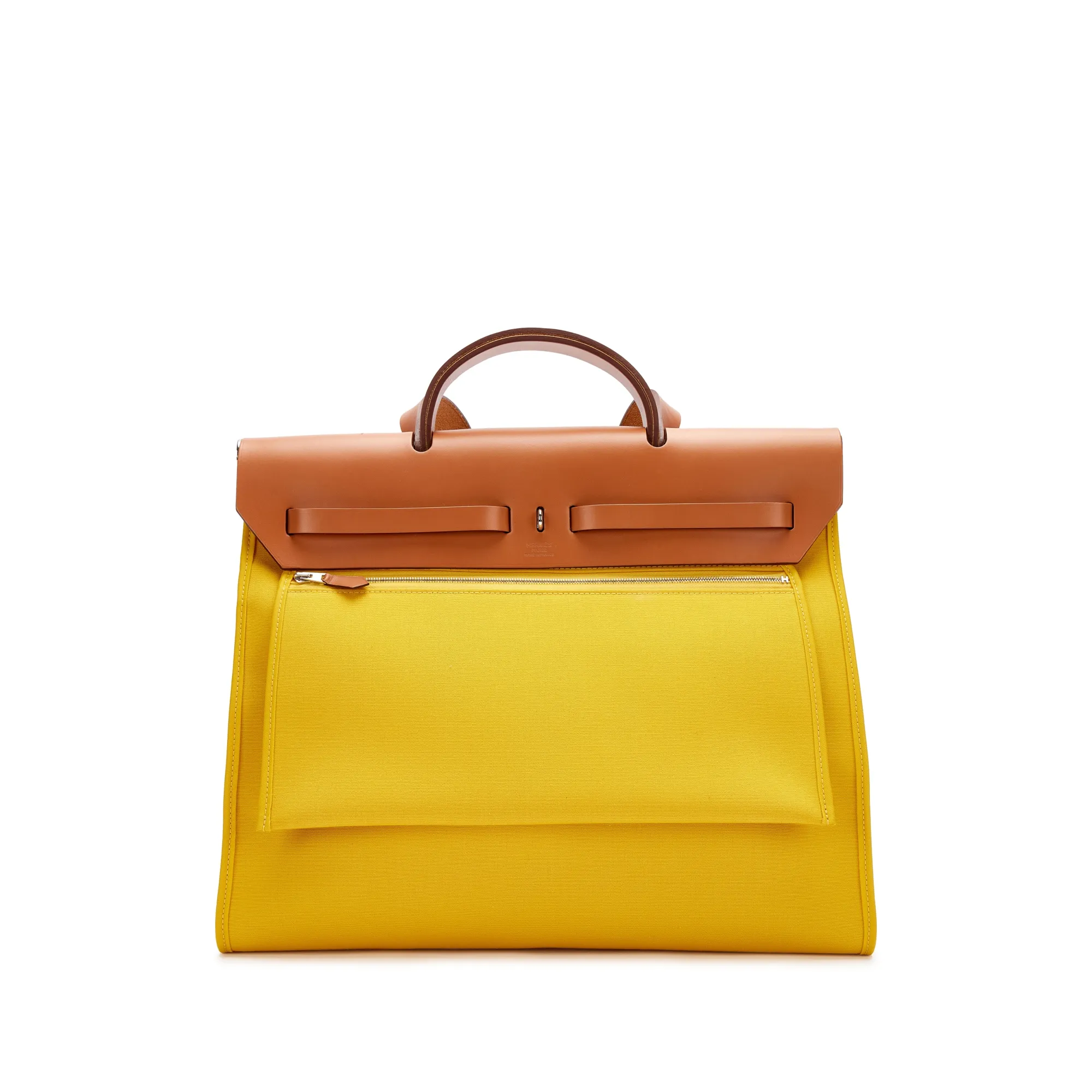 Hermès Natural Vache Hunter and Jaune de Naples Toile Herbag Zip 39 Palladium Hardware, 2018