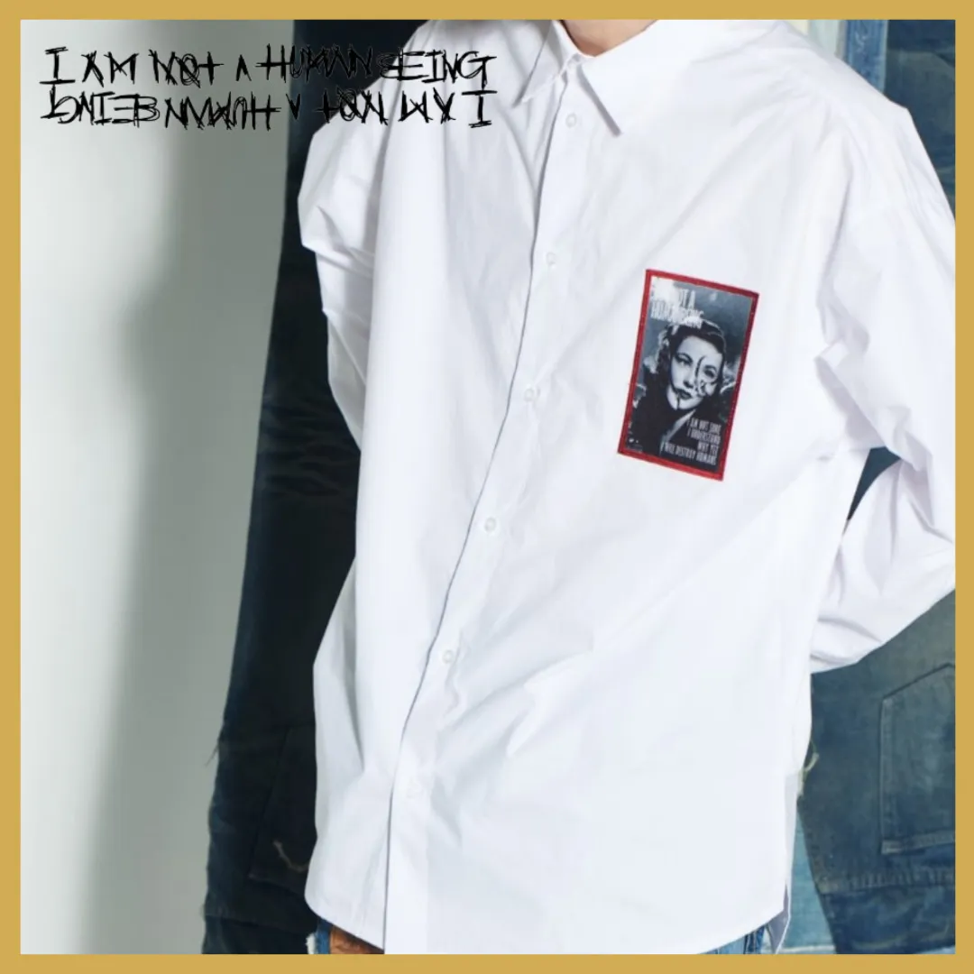 I AM NOT A HUMAN BEING  |Pullovers Street Style Long Sleeves Cotton Logo Shirts