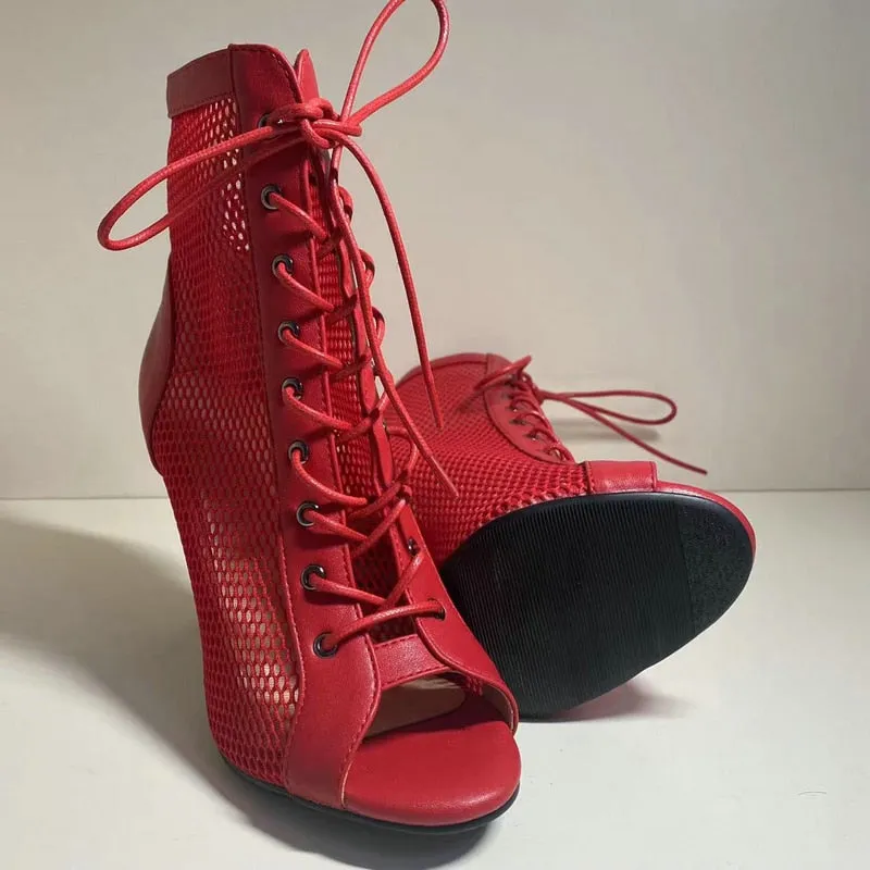 Indoor Dance Sexy Party High Heel Air Mesh Boot Shoes for Women