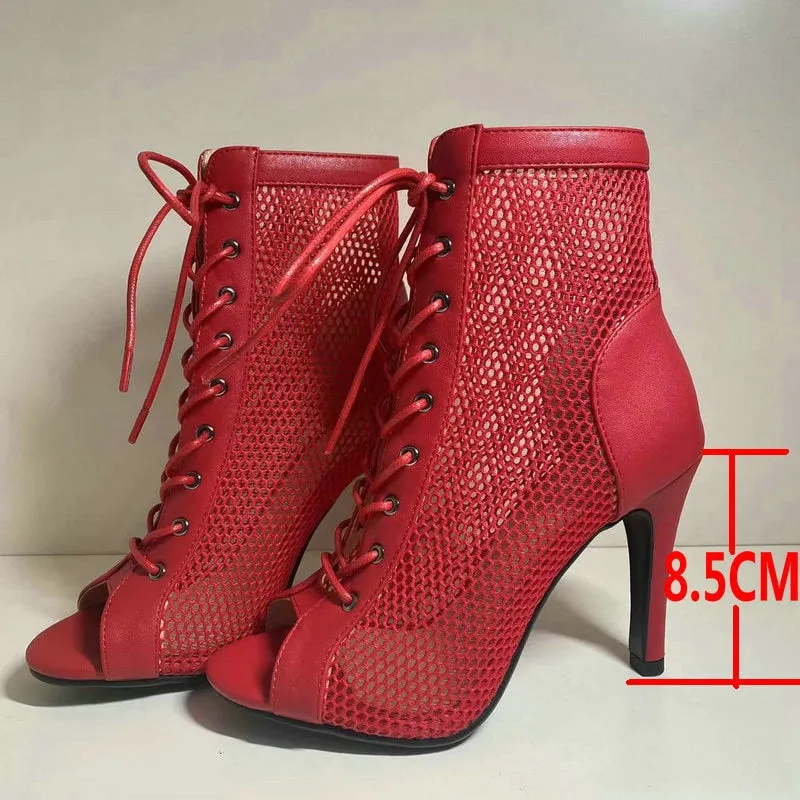 Indoor Dance Sexy Party High Heel Air Mesh Boot Shoes for Women