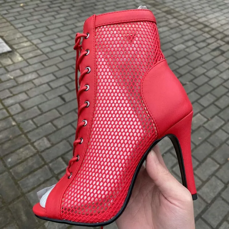 Indoor Dance Sexy Party High Heel Air Mesh Boot Shoes for Women