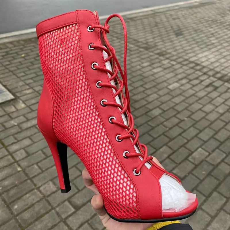 Indoor Dance Sexy Party High Heel Air Mesh Boot Shoes for Women