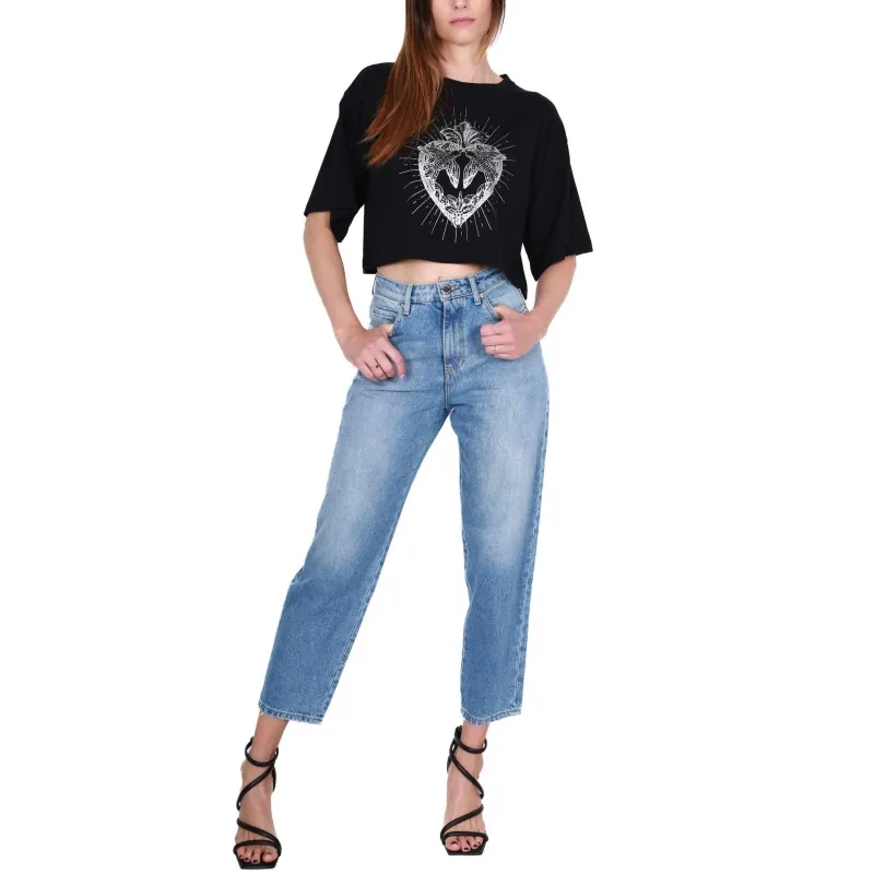 JEANS MOM FIT IN TELA DENIM, BLU