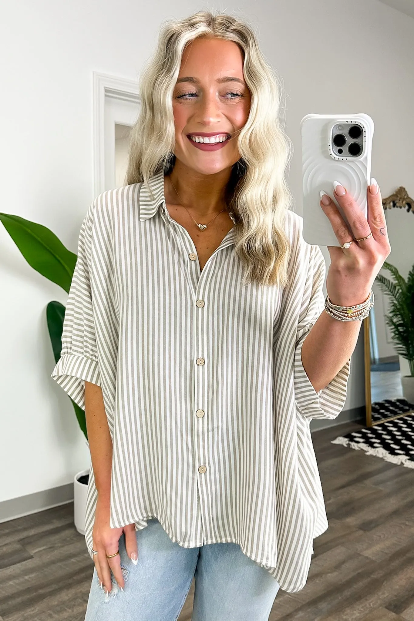 JoJo Striped Button Down Relaxed Top - BACK IN STOCK