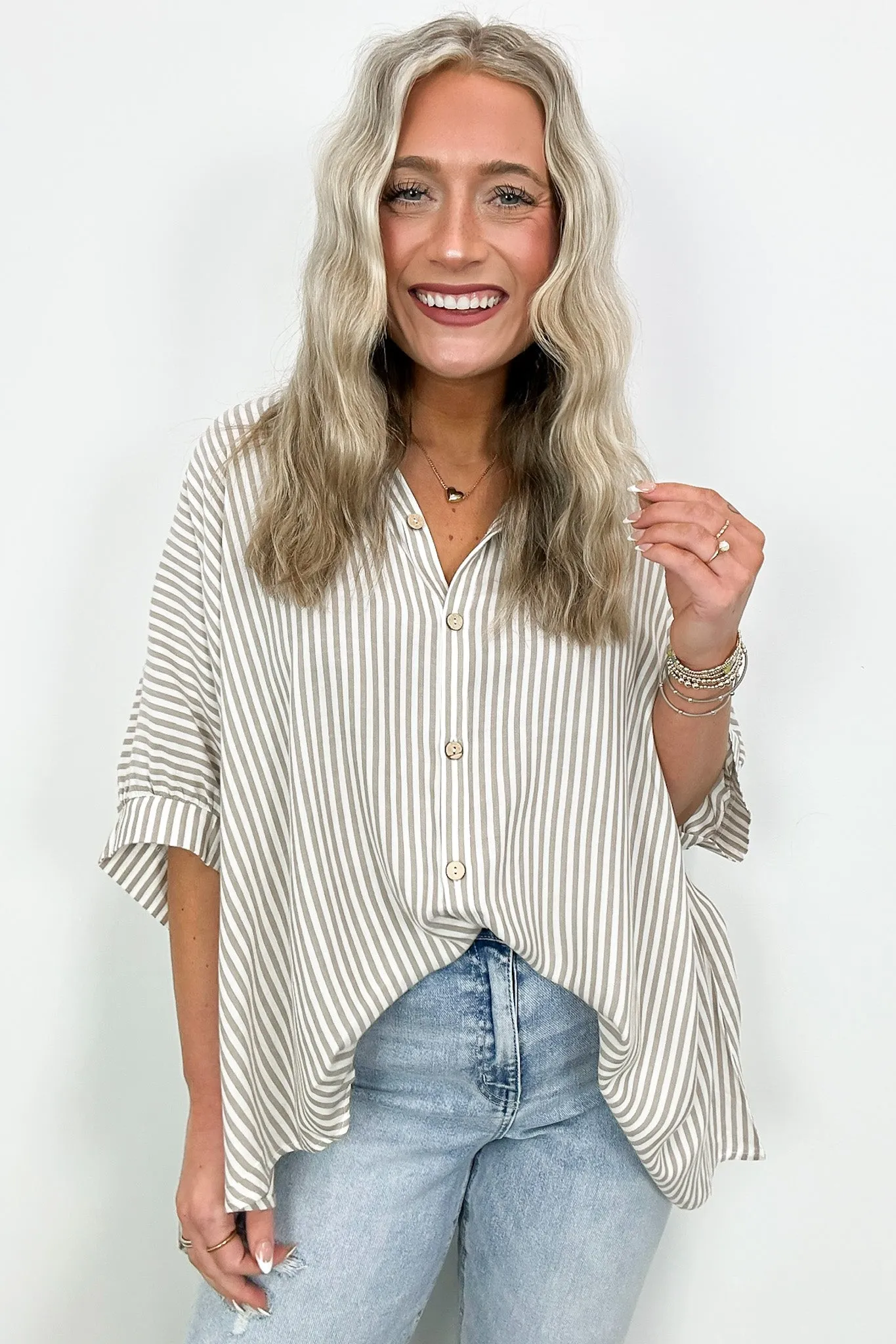 JoJo Striped Button Down Relaxed Top - BACK IN STOCK