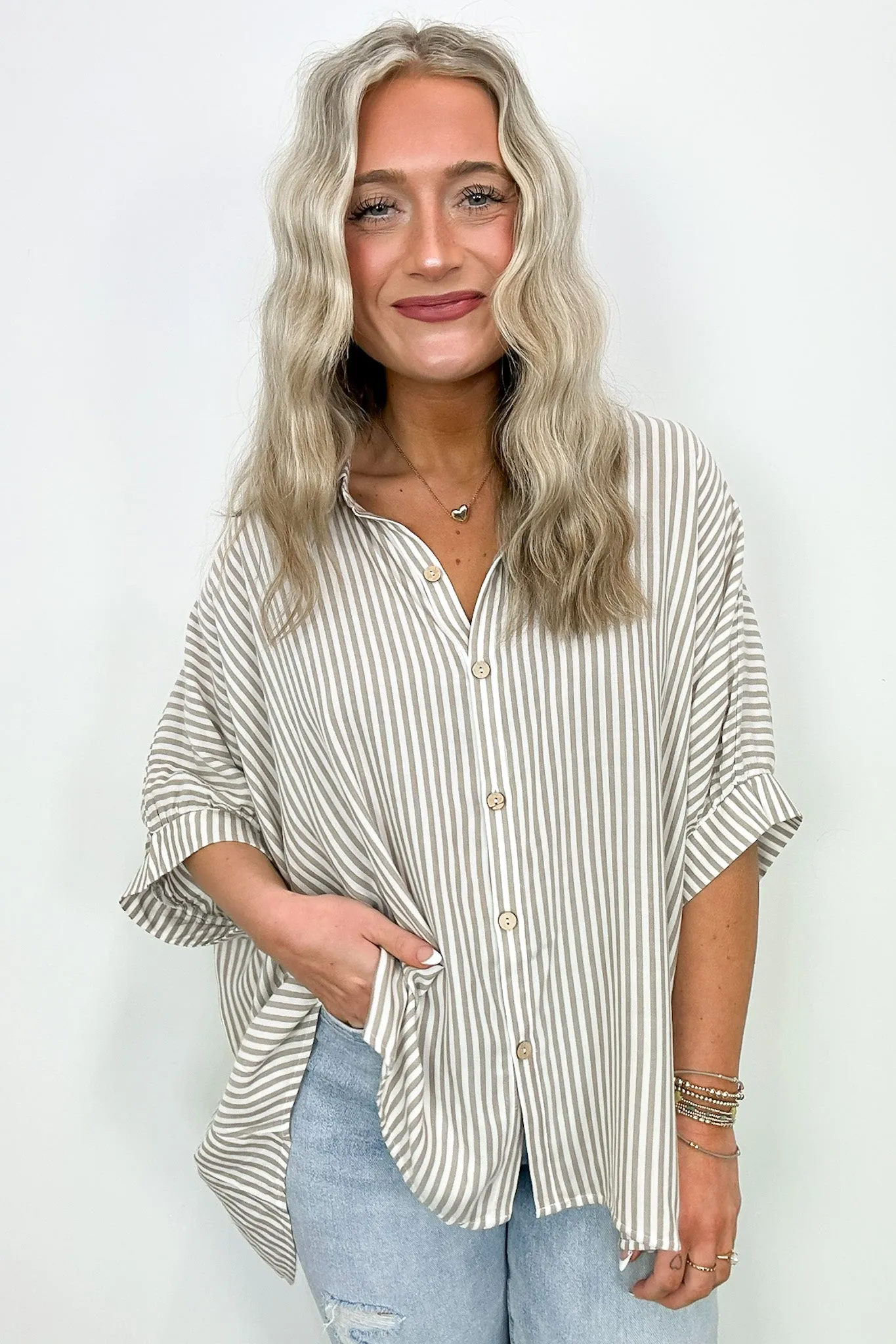 JoJo Striped Button Down Relaxed Top - BACK IN STOCK