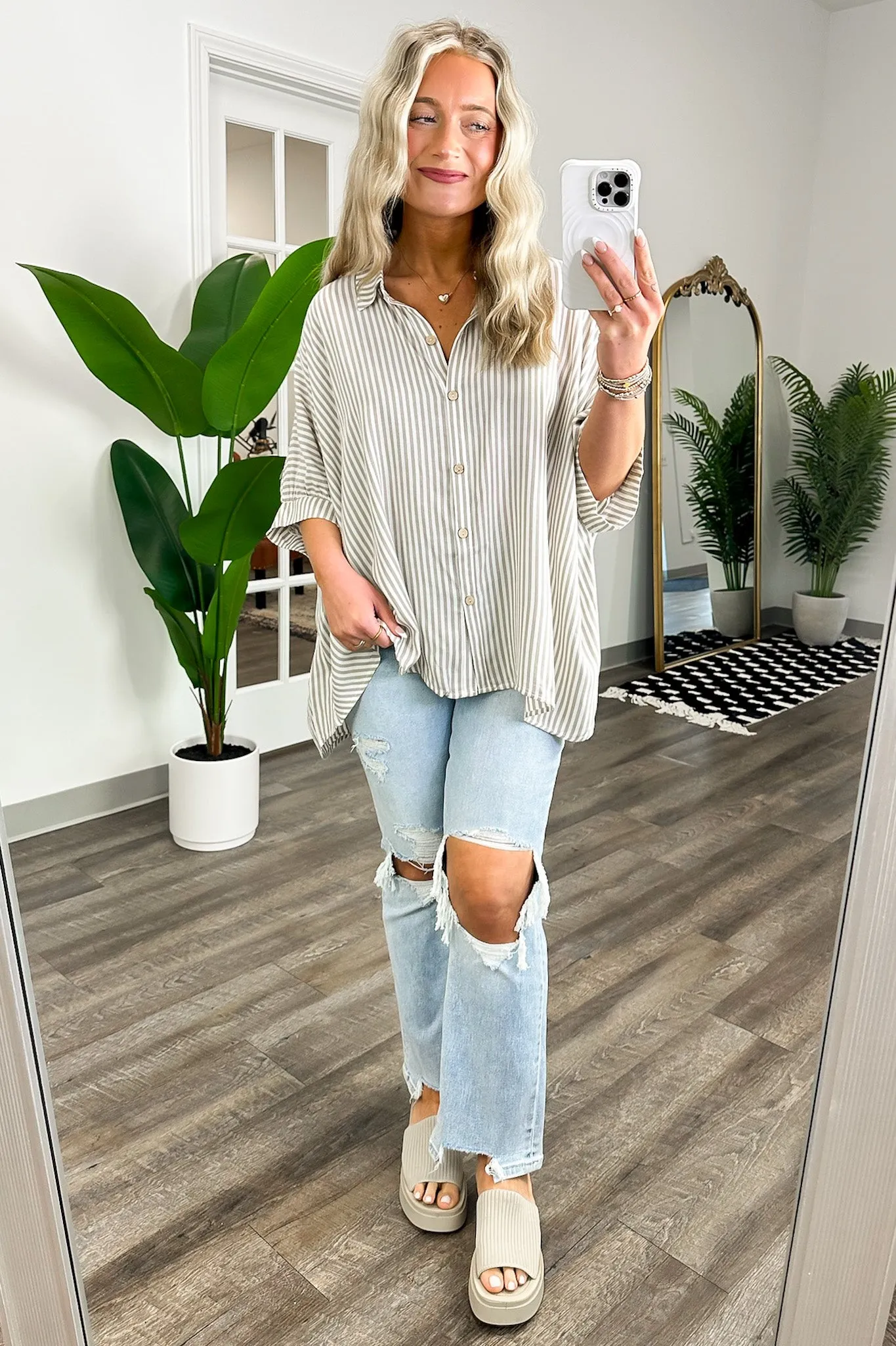 JoJo Striped Button Down Relaxed Top - BACK IN STOCK